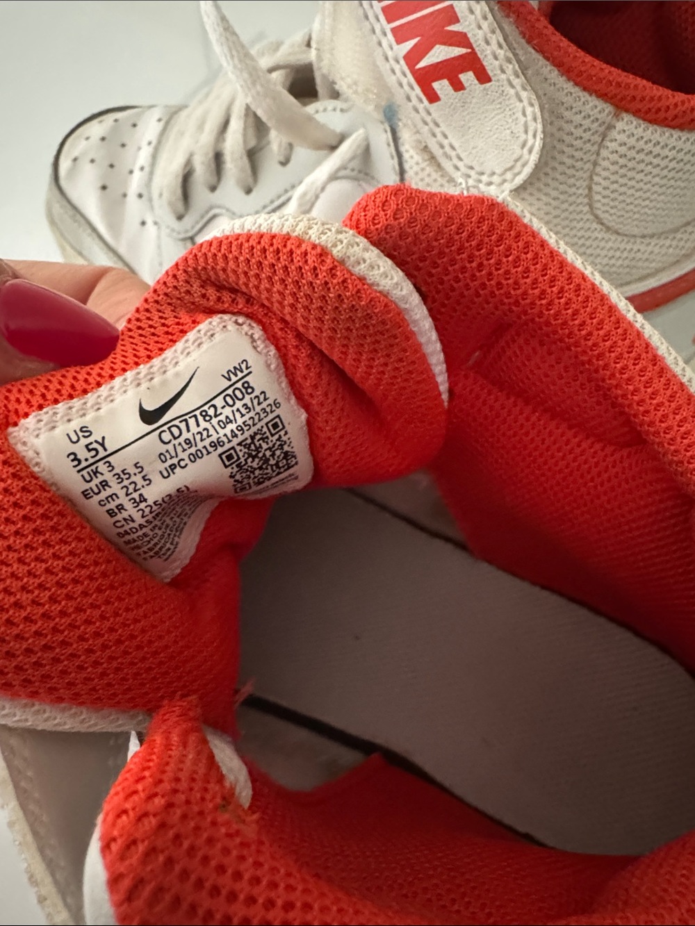 Nike White and Red Mid-Top Sneakers with Strap - Picture 3 of 4